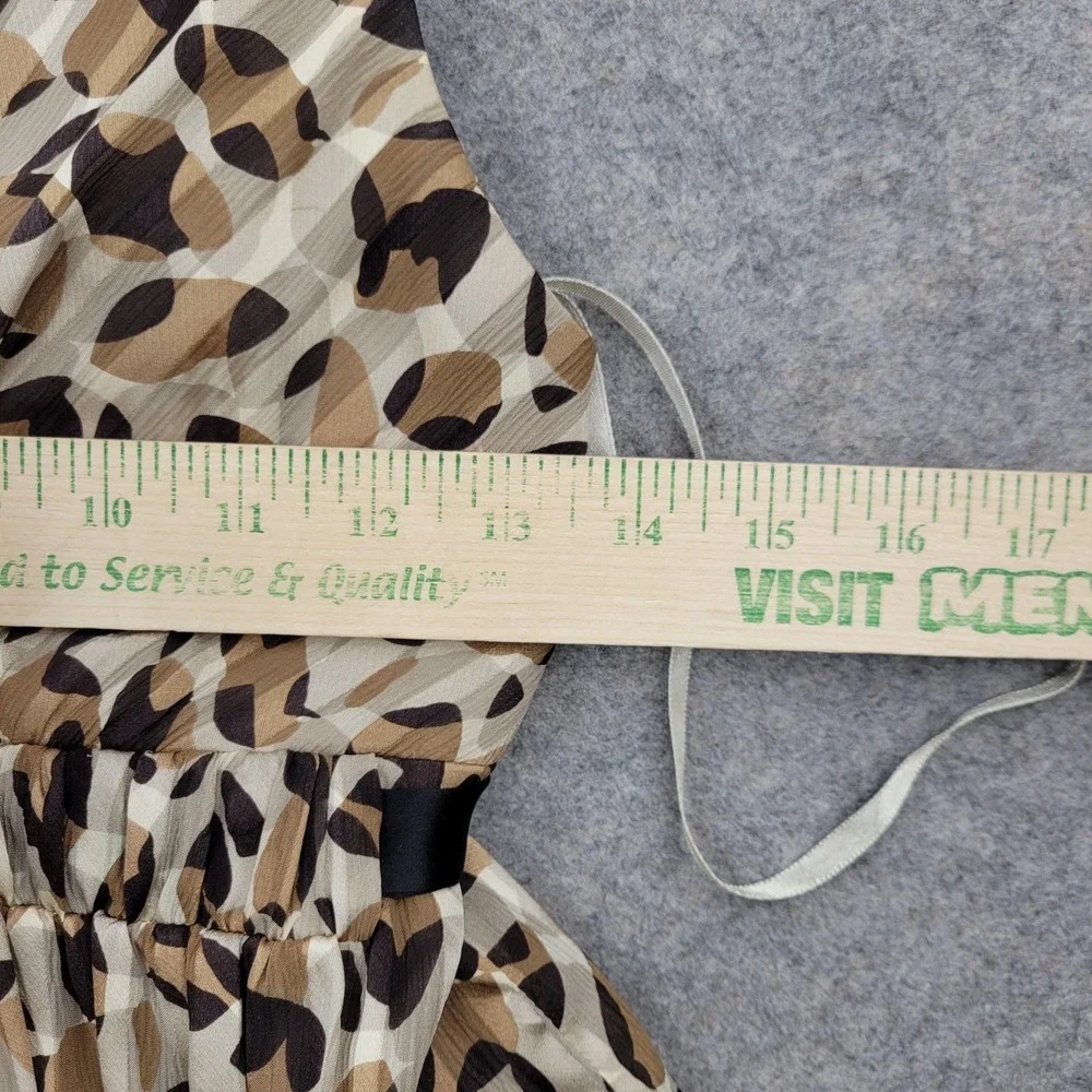 BCBGMAXAZRIA Dress Womens 2 Beige Animal Print Silk‎ Sleeveless V Neck Fit Flare